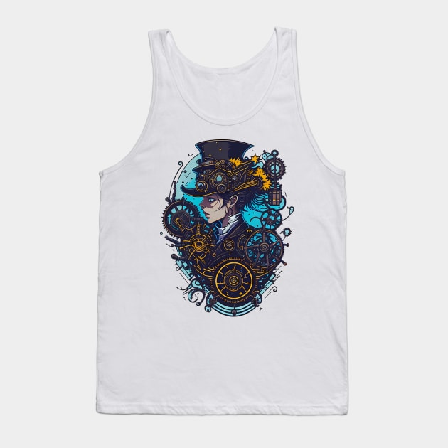 Steampunk woman portrait Tank Top by TaevasDesign